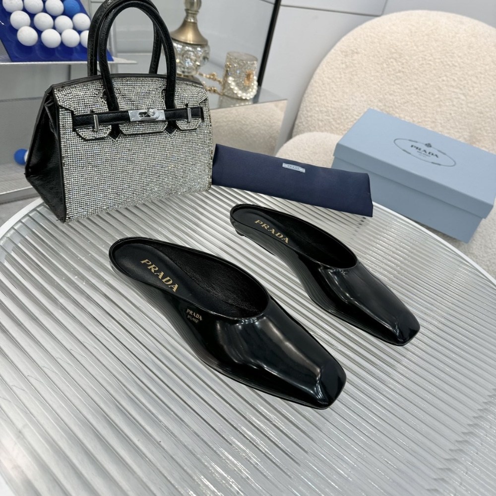 Prada Brushed Leather Mules Black 1S825N 055 F0002 F 015 - Image 5