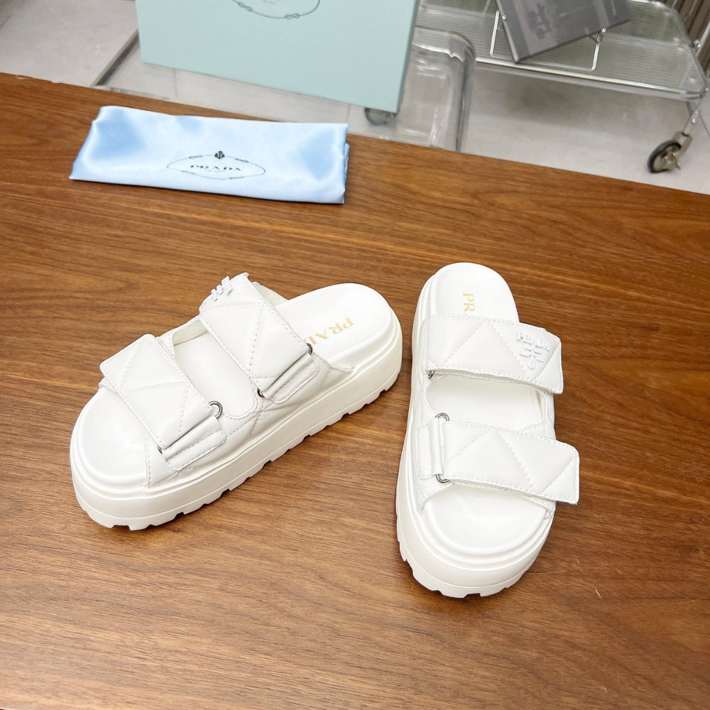 Prada Quilted Leather Platform Sandals White - Image 4