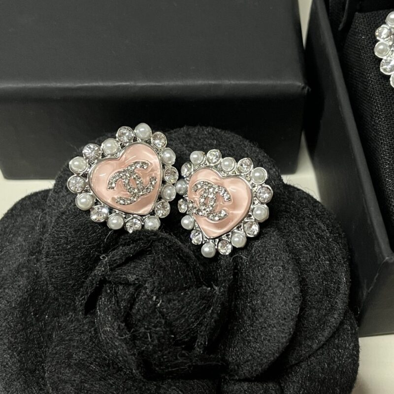 Alternative view of Chanel Heart Motif And Crystal Earrings In Pink