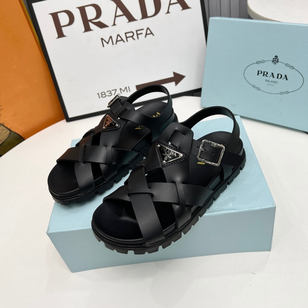 Prada Crisscross Rubber Sandals Black 2X3118 3Lkk F0002 F G000 - Image 5