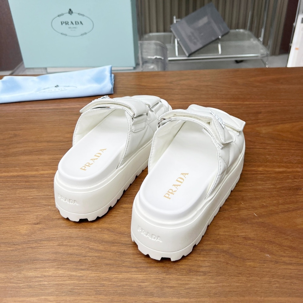 Prada Quilted Leather Platform Sandals White - Image 5