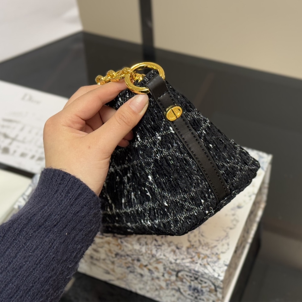 DIOR DIORSTAR HOBO BAG WITH CHAIN BLACK TWEED 22CM S3202UDIO M197 - Image 3