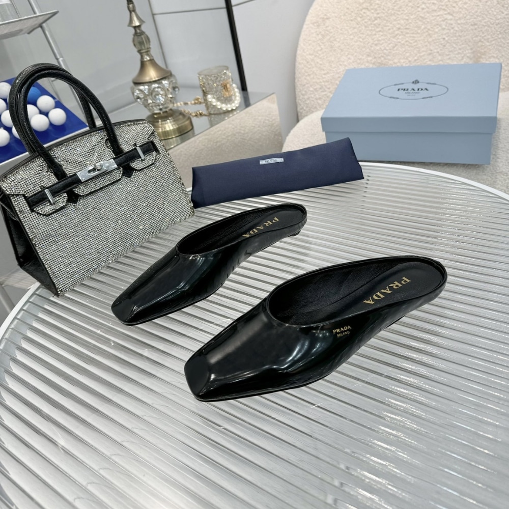 Prada Brushed Leather Mules Black 1S825N 055 F0002 F 015 - Image 4