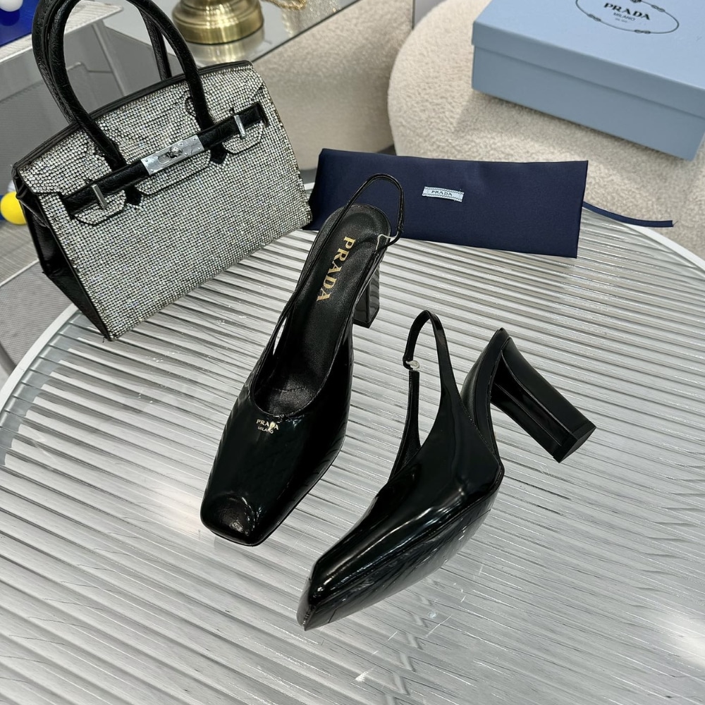 Prada Patent Leather Slingback Pumps Black 1I838N 069 F0002 F 085 - Image 3