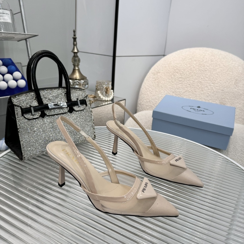 Prada Mesh Fabric Slingback Pumps Travertine Stone 1I891N 099 F0485 F 075 - Image 3