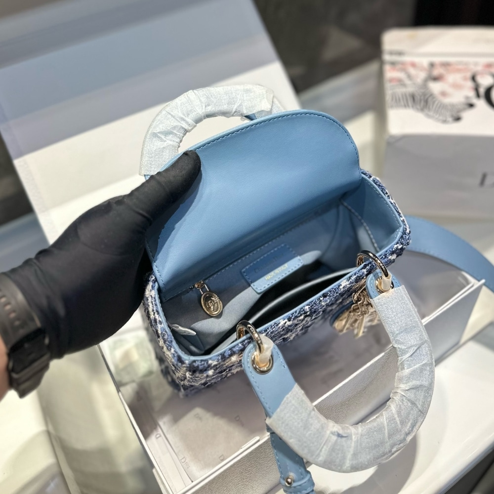 DIOR SMALL LADY DIOR MY ABCDIOR BAG DENIM TWEED BLUE 20CM M0538OTKV M911 - Image 4