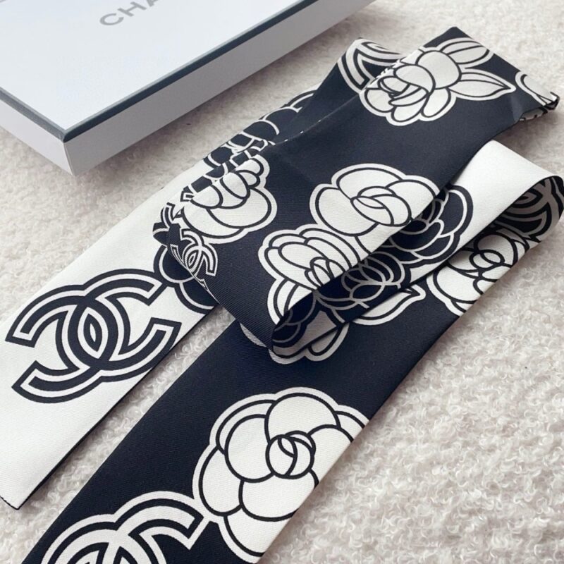 Alternative view of Chanel Silk Cc Camellia Slim Bandeau Ecru Black 120Cm