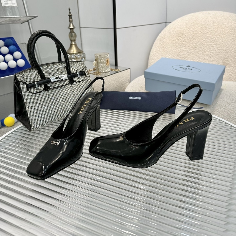 Prada Patent Leather Slingback Pumps Black 1I838N 069 F0002 F 085 - Image 4