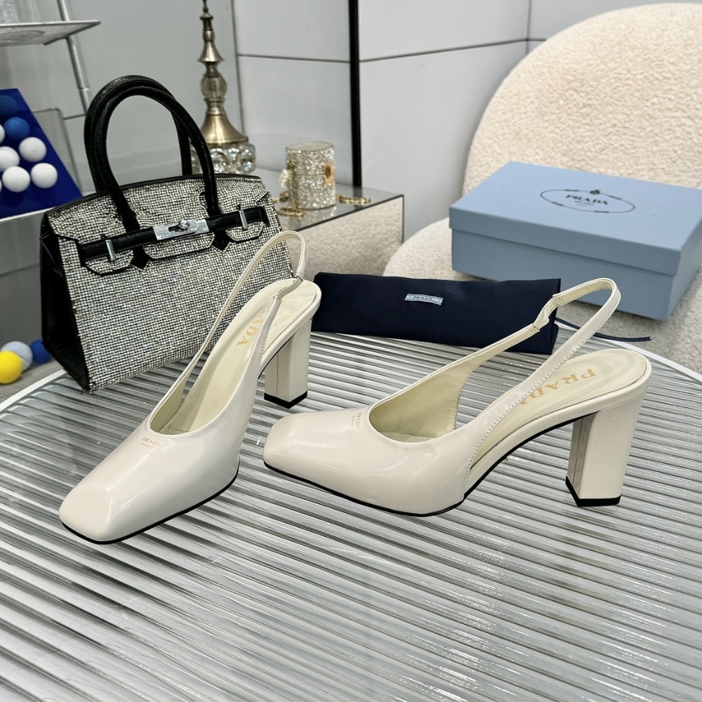Prada Patent Leather Slingback Pumps Ivory 1I838N 069 F0304 F 085 - Image 4
