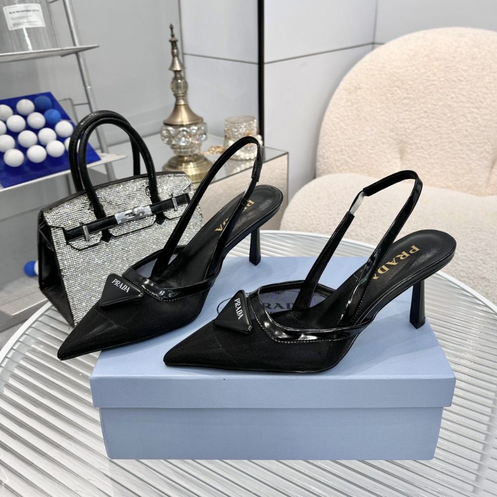 Prada Mesh Fabric Slingback Pumps Black 1I891N 099 F0002 F 075 - Image 3