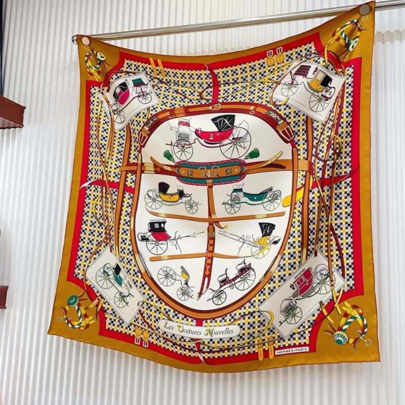Alternative view of Hermes New Cars Scarf Golden Beige 90Cm H984108S 03
