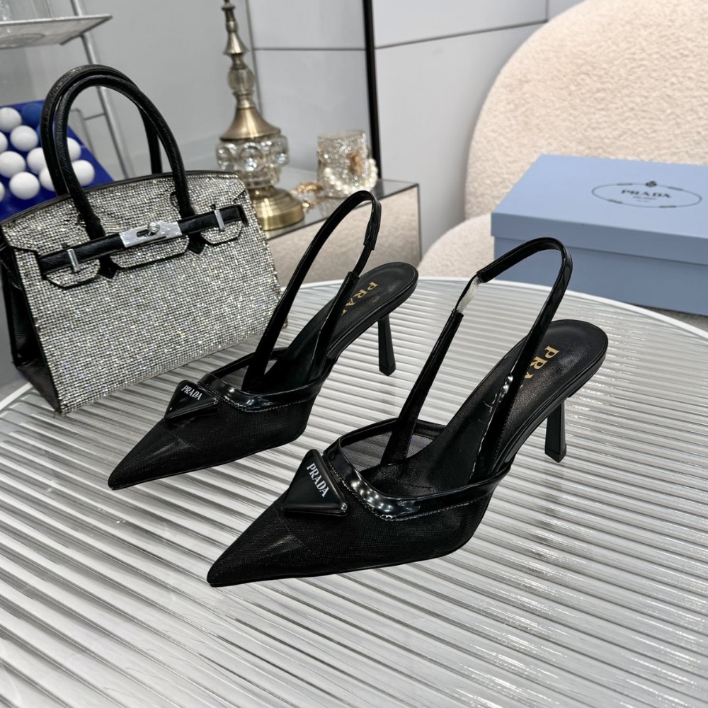 Prada Mesh Fabric Slingback Pumps Black 1I891N 099 F0002 F 075 - Image 4