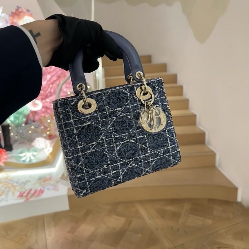 DIOR SMALL LADY DIOR MY ABCDIOR BAG DENIM TWEED BLUE 20CM M0538OTKV M911 - Image 5