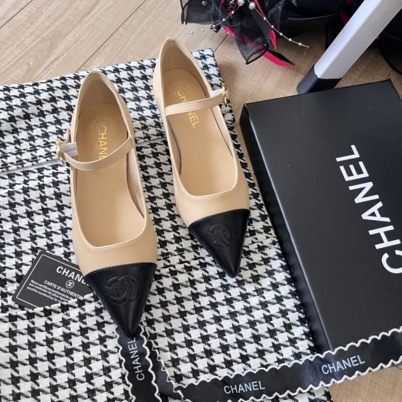 Alternative view of Chanel Pointed Toe Doll Shoes With Gold Flower In Beige