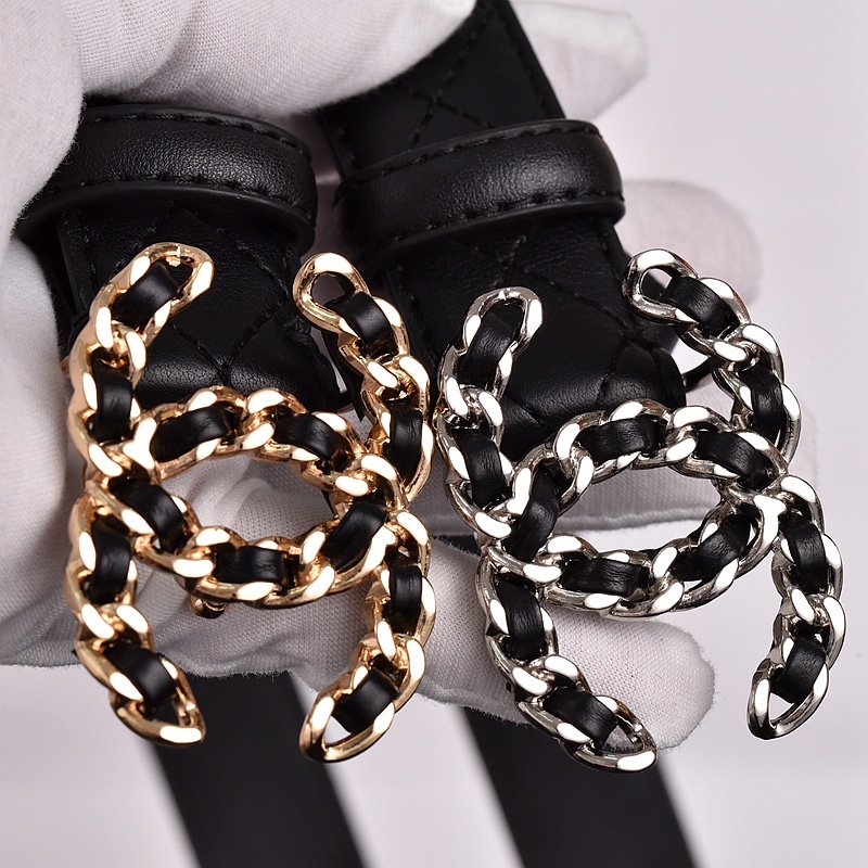 Chanel Cc Belt Silver Chain And Black Leather 28Mm - Image 3
