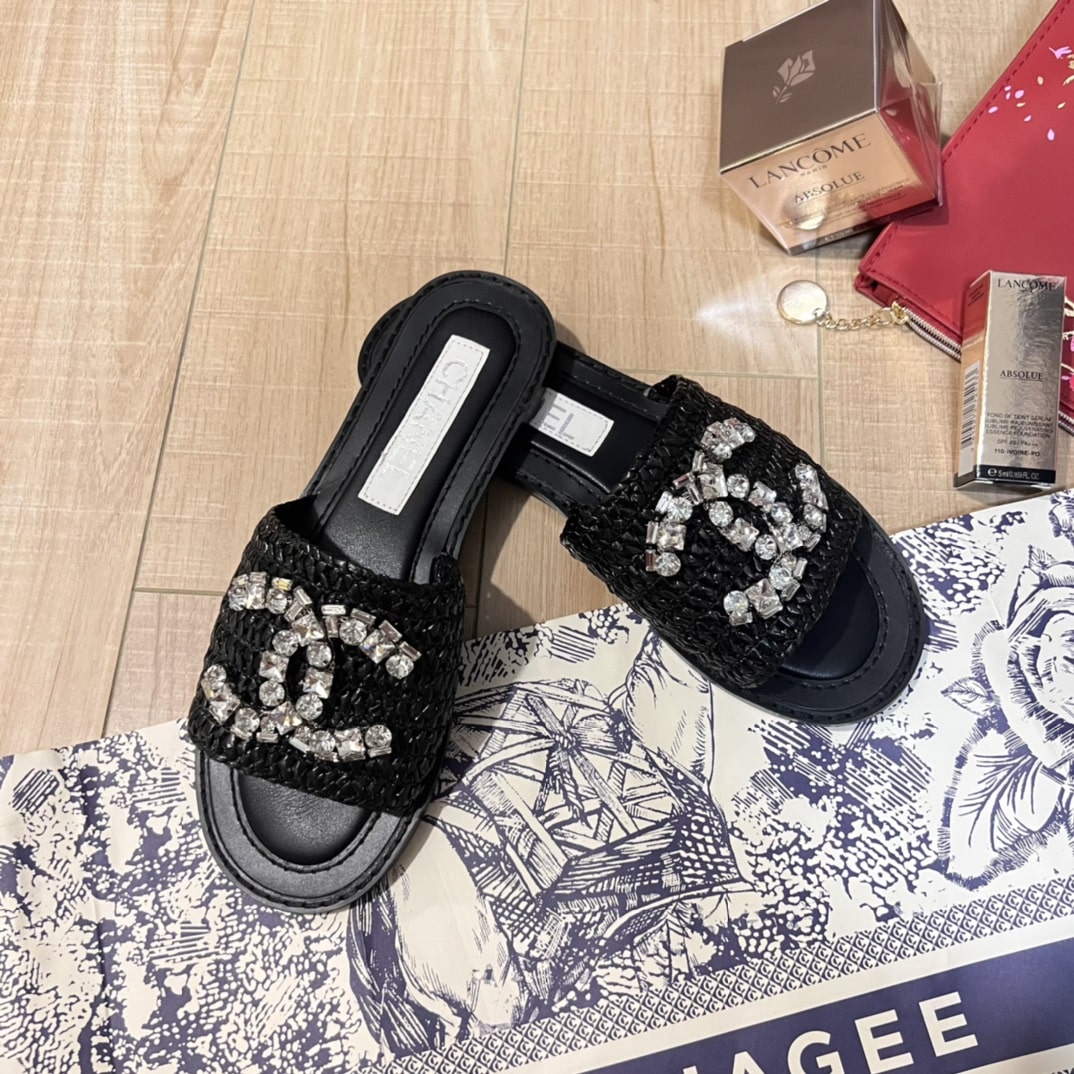 Chanel Rhinestone Woven Slide Black G40083 X57021 94305 - Image 7