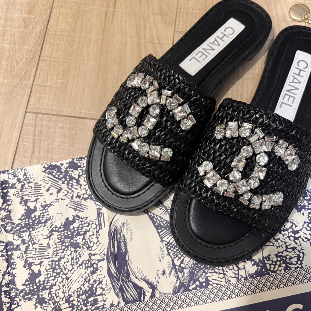 Chanel Rhinestone Woven Slide Black G40083 X57021 94305 - Image 6