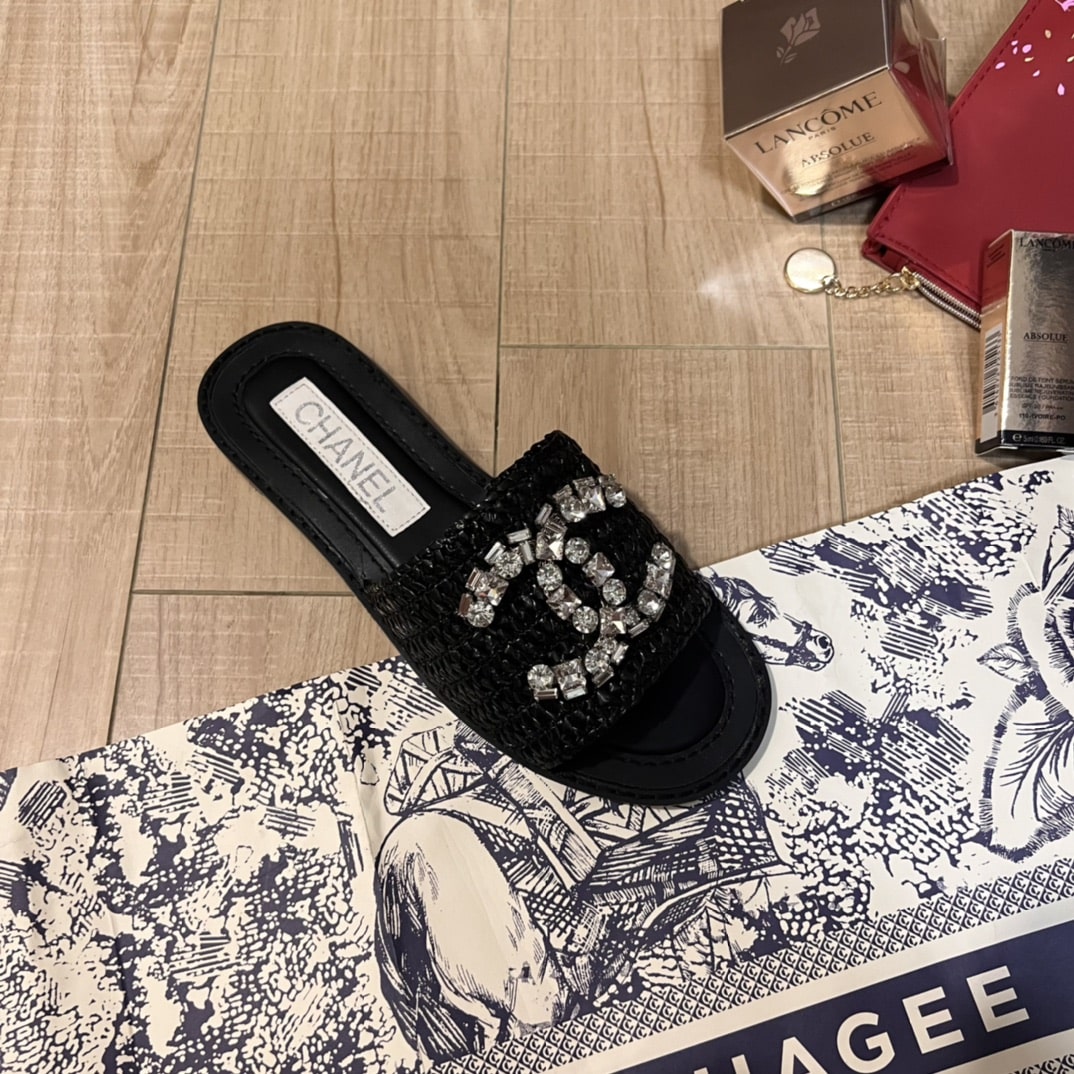 Chanel Rhinestone Woven Slide Black G40083 X57021 94305 - Image 5