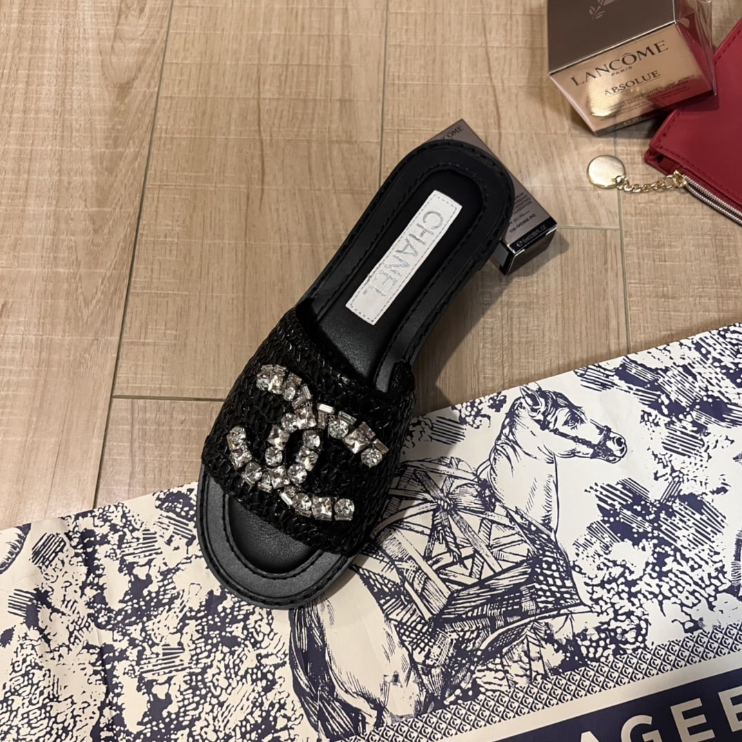 Chanel Rhinestone Woven Slide Black G40083 X57021 94305 - Image 4