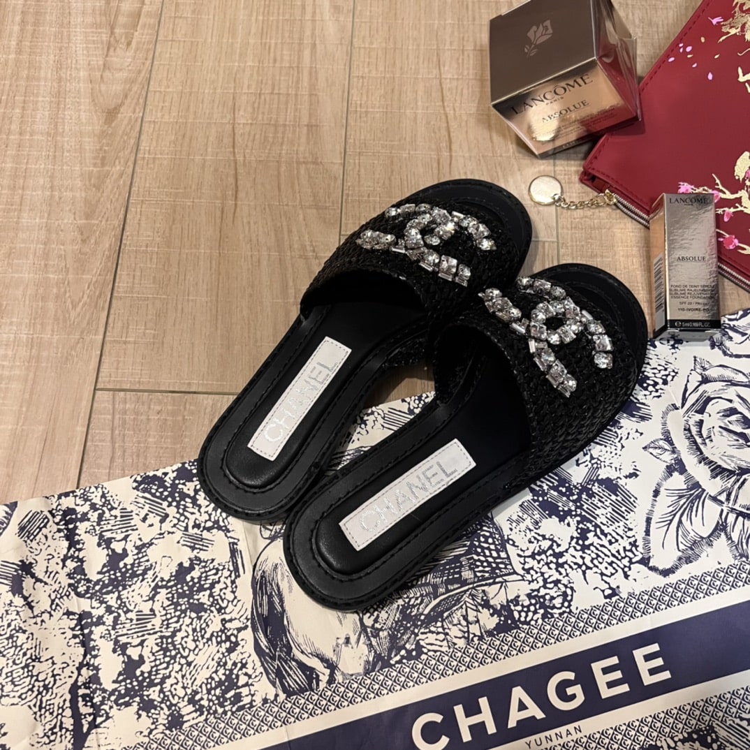 Chanel Rhinestone Woven Slide Black G40083 X57021 94305 - Image 3