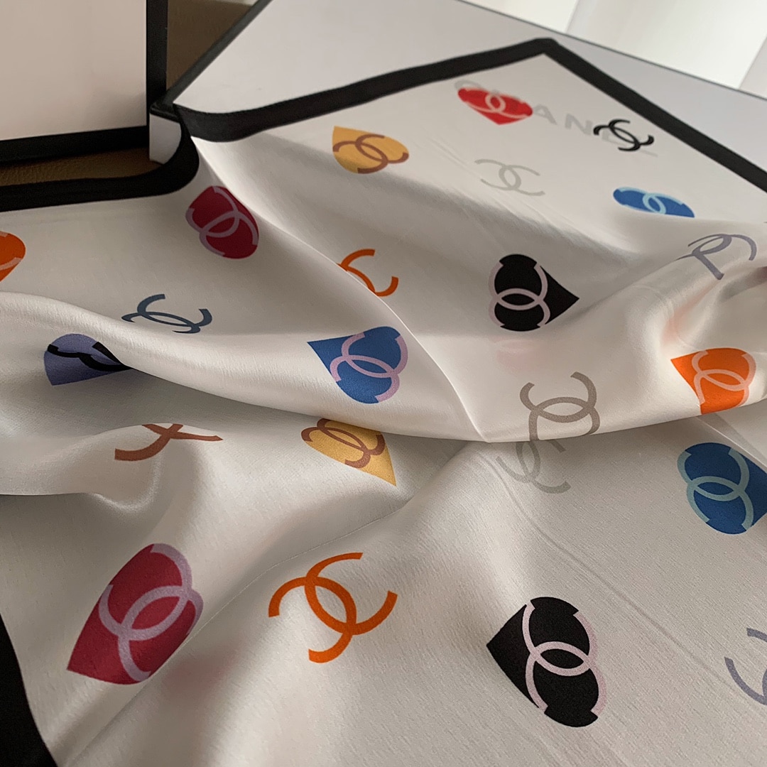 Chanel Heart And Cc Logo Silk Square Scarf White - Image 4