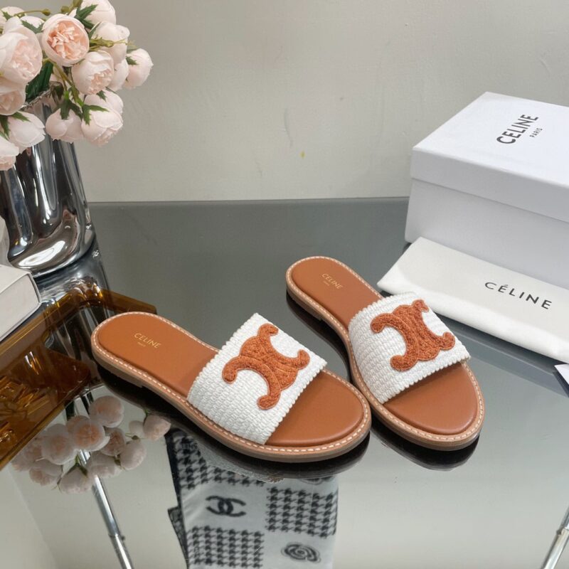 Alternative view of Celine Triomphe Mule Beige White Tan