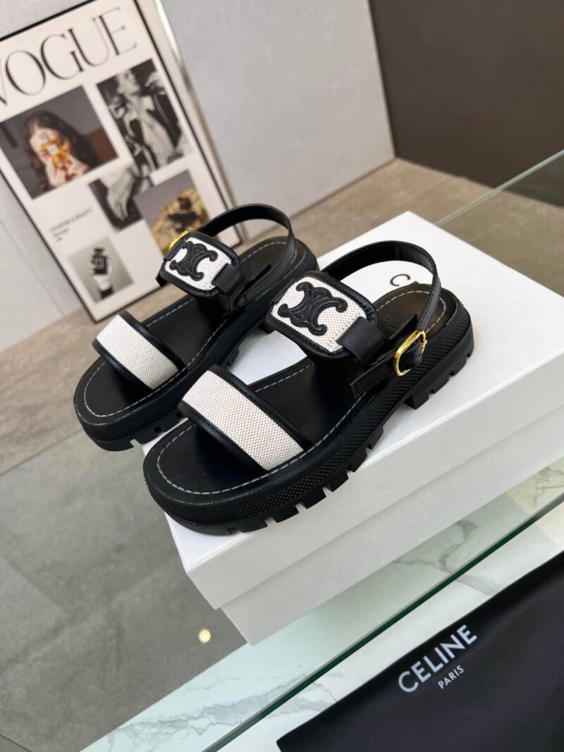 Alternative view of Celine Clea Triomphe Sandal In Calfskin Canvas Black