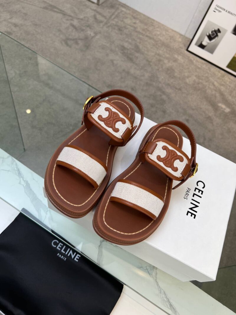 Alternative view of Celine Clea Triomphe Sandal In Calfskin Vegetal Tanning Canvas 353872270C04Ub