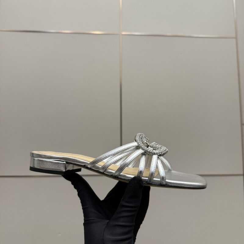 Alternative view of Gucci Women Slide With Crystal Interlocking G Silver Leather 852357 Bnc00 1001