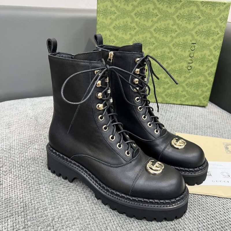 Alternative view of Gucci Women Lace Up Ankle Boot With Gg Black 836050 Aadgl 1000