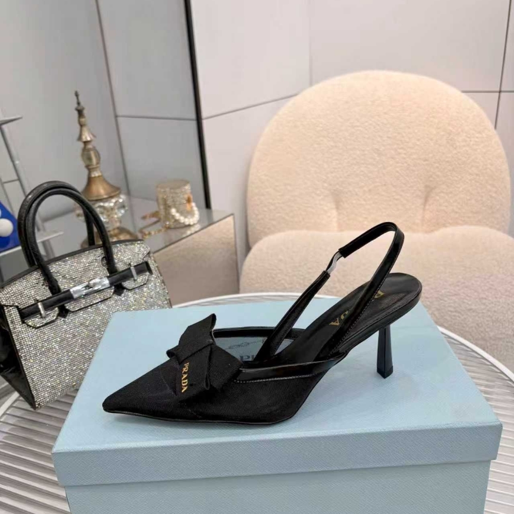 Prada Mesh Fabric Slingback Pumps In Black - Image 7