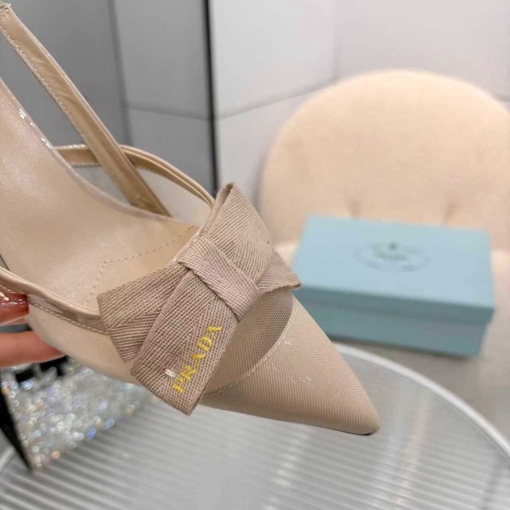 Prada Mesh Fabric Slingback Pumps In Beige - Image 7