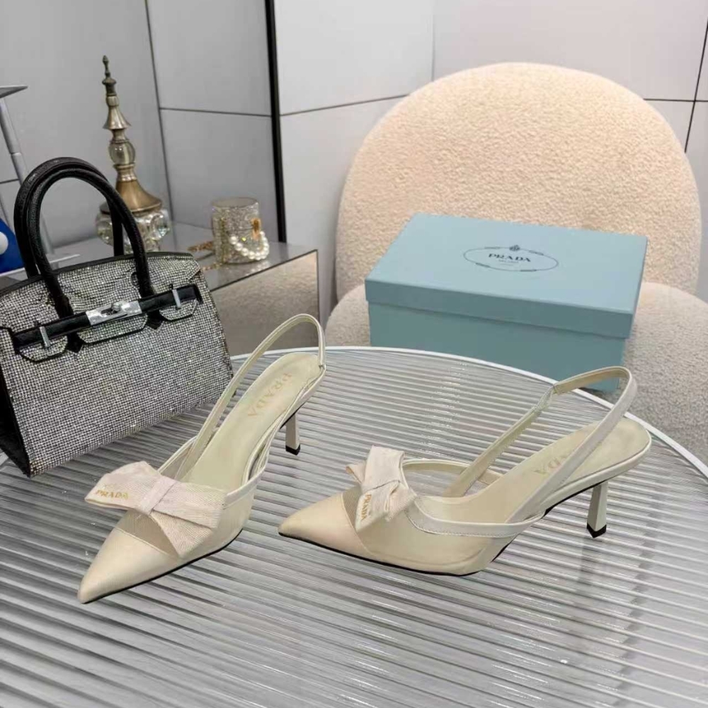 Prada Mesh Fabric Slingback Pumps In White - Image 4