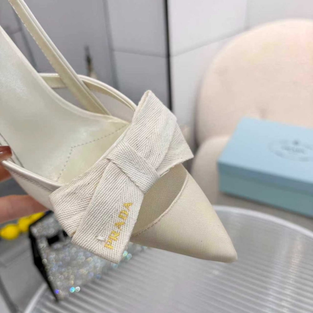 Prada Mesh Fabric Slingback Pumps In White - Image 5