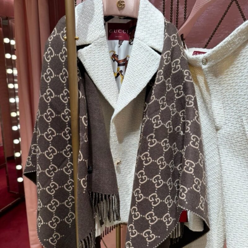Alternative view of Gucci GG Wool Jacquard Cape Brown And Beige 140Cm 817831 3G200 2579
