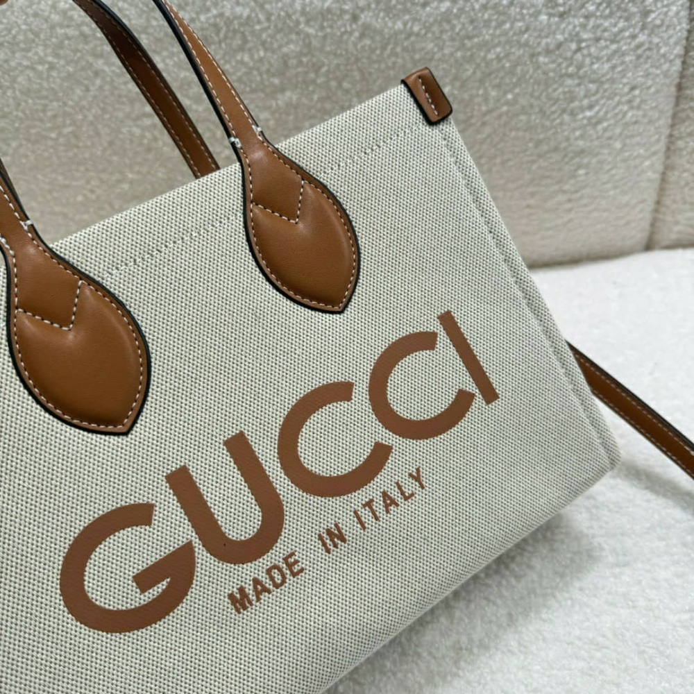 Summer Set: Gucci Medium Tote Bag With Gucci Print Beige 28Cm And Arnaud Bob Reversible Bucket Hat Beige - Image 5