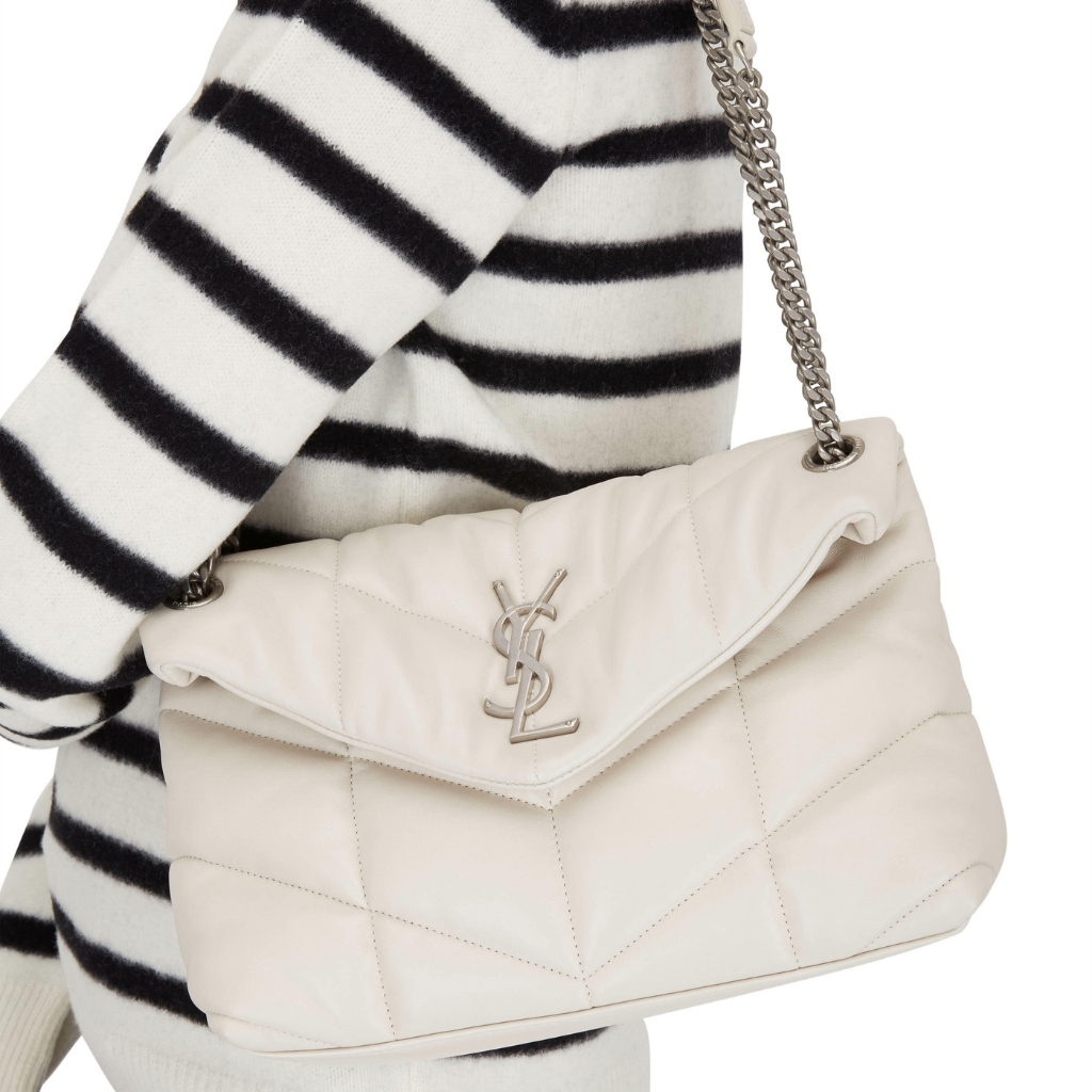 Saint Laurent Puffer Small In White Leather Silver Hardware 29cm - Image 11