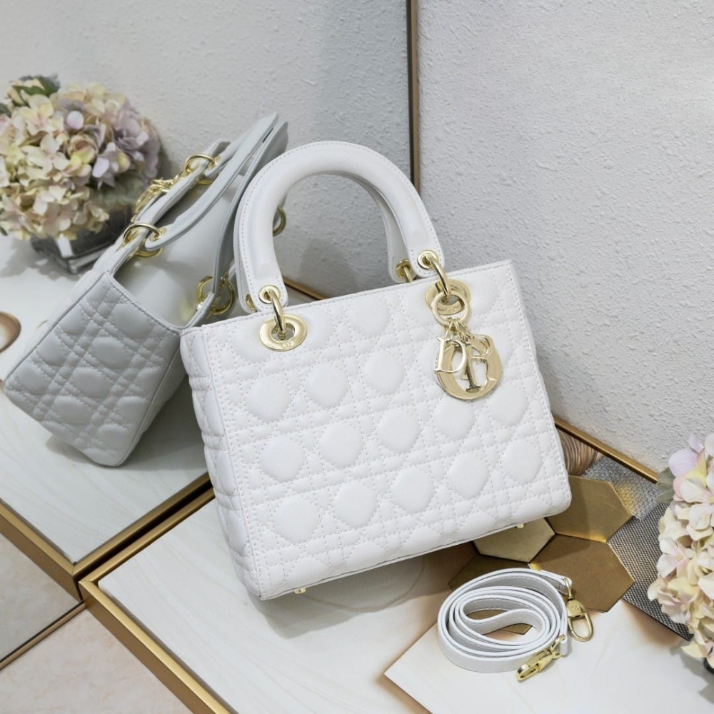Dior Medium Lady Dior Bag Gold Hardware White 24cm M0565ONGE M030 - Image 2