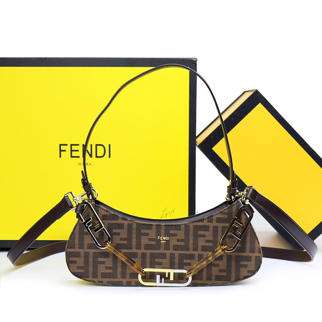 Fendi O’Lock Swing Shoulder Bag Dark Brown 32Cm - Image 3
