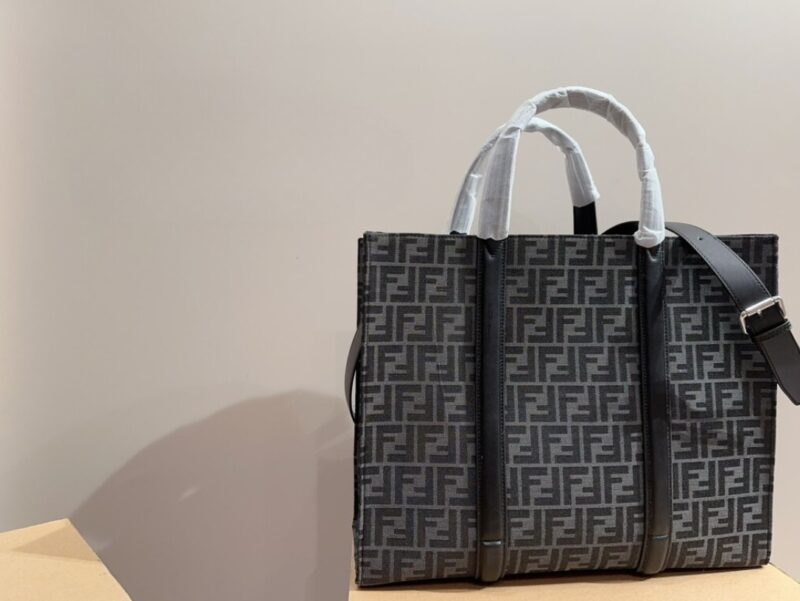 Alternative view of Fendi Ff Jacquard Shopper Ff Jacquard Fabric Bag Black 42Cm 7Va390Ag0Mf0Npn
