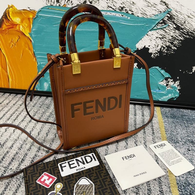 Alternative view of Fendi Mini Sunshine Shopper Leather Bag Brown 18Cm 8Bs051