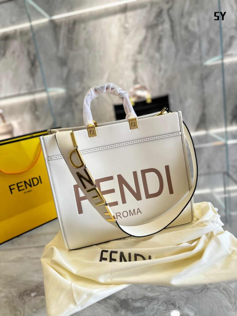 Alternative view of Fendi Sunshine Medium White Leather Shopper 41Cm