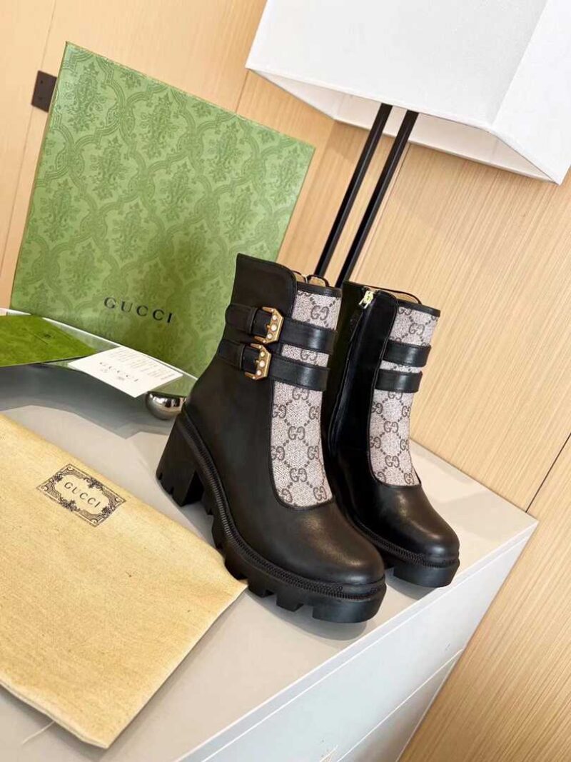 Alternative view of Gucci Women'S Gg Ankle Boot With Buckles Black And Beige 701100Uvv201182