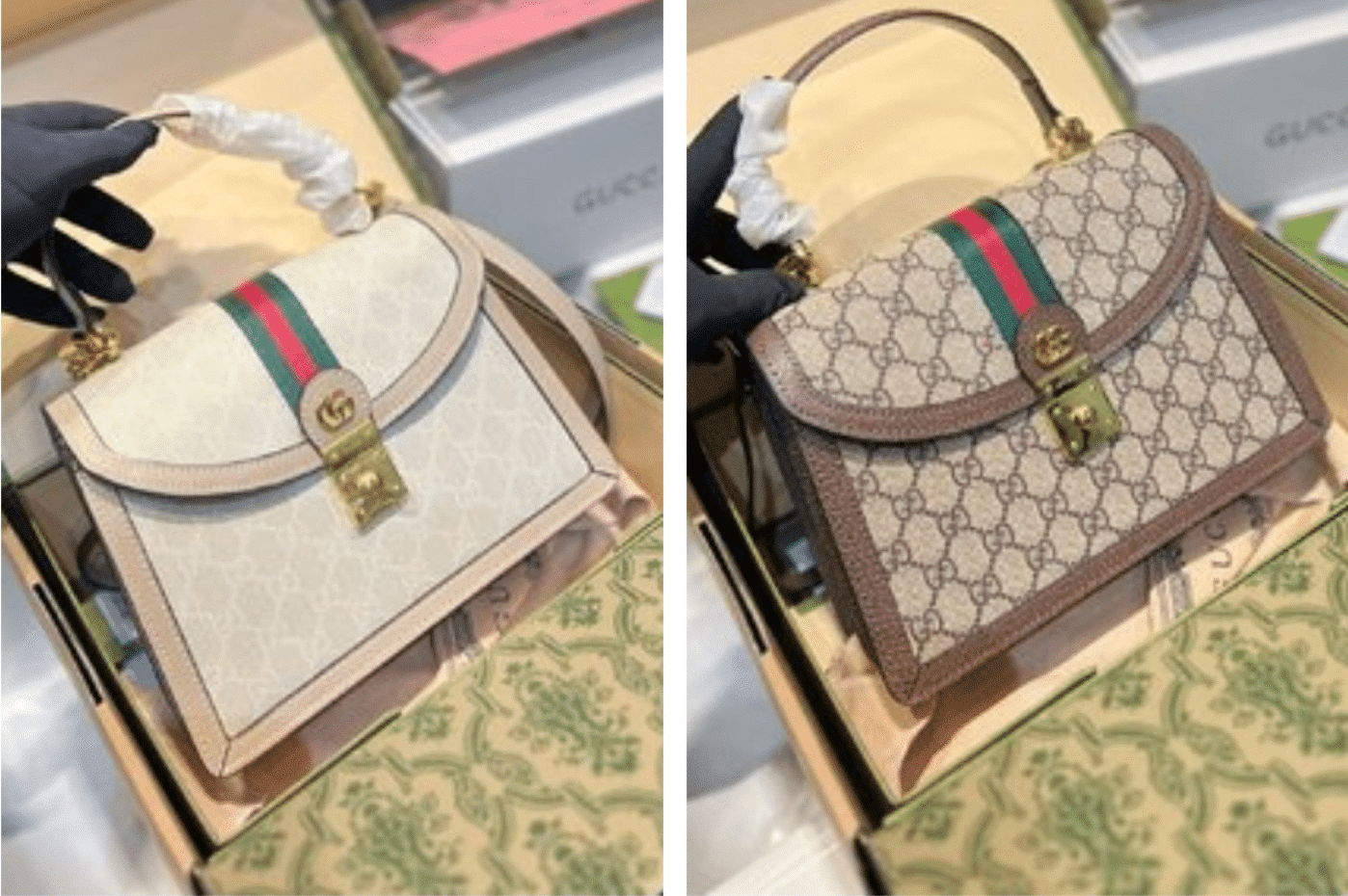 Gucci Ophidia Medium Top Handle Bag Gg Supreme Beige And White 25Cm 651055 Uulag 9682 - Image 2