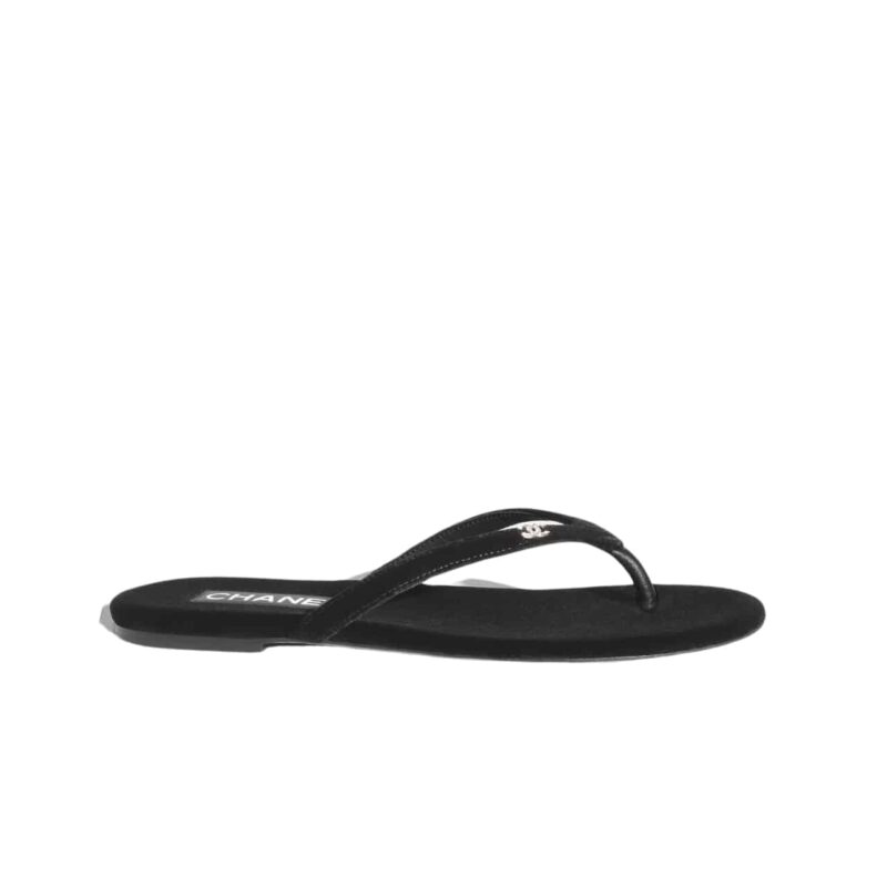 Chanel Thongs Velvet With Silver Cc Logo In Black G45716 B16716 94305