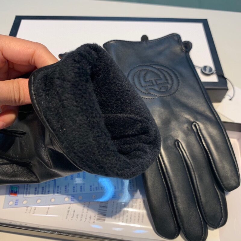 Alternative view of Gucci Gloves Gg Logo Embroidery Leather Black