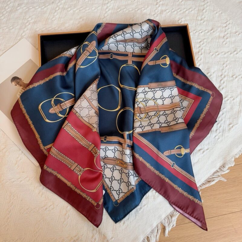 Alternative view of Gucci Heritage Print Silk Scarf Brown And Red 90Cm 786222 3G001 6168