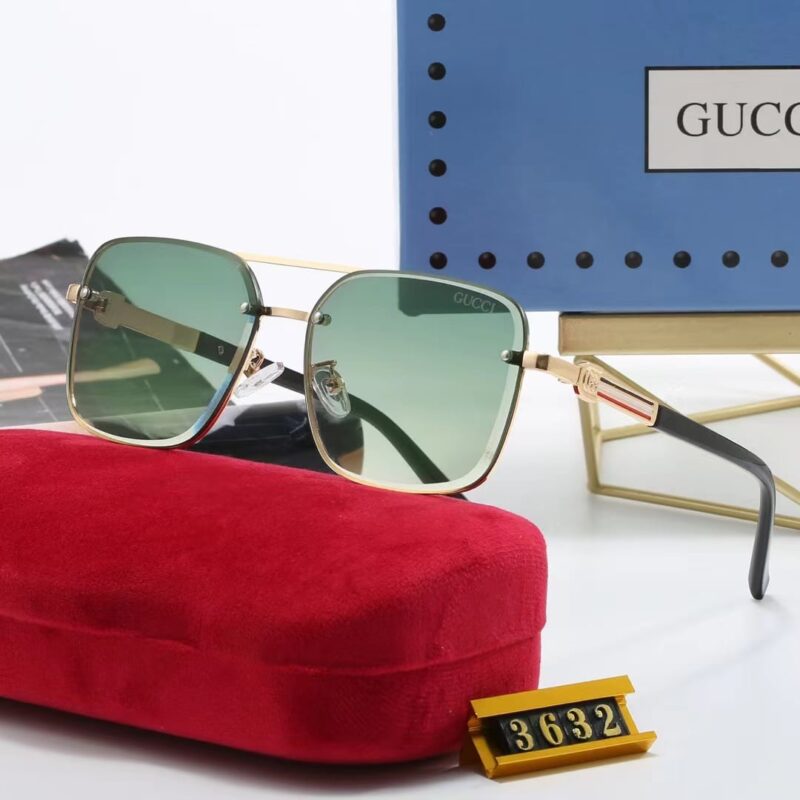 Alternative view of Gucci Square Gradient Vintage Gold Metal Sunglasses Green