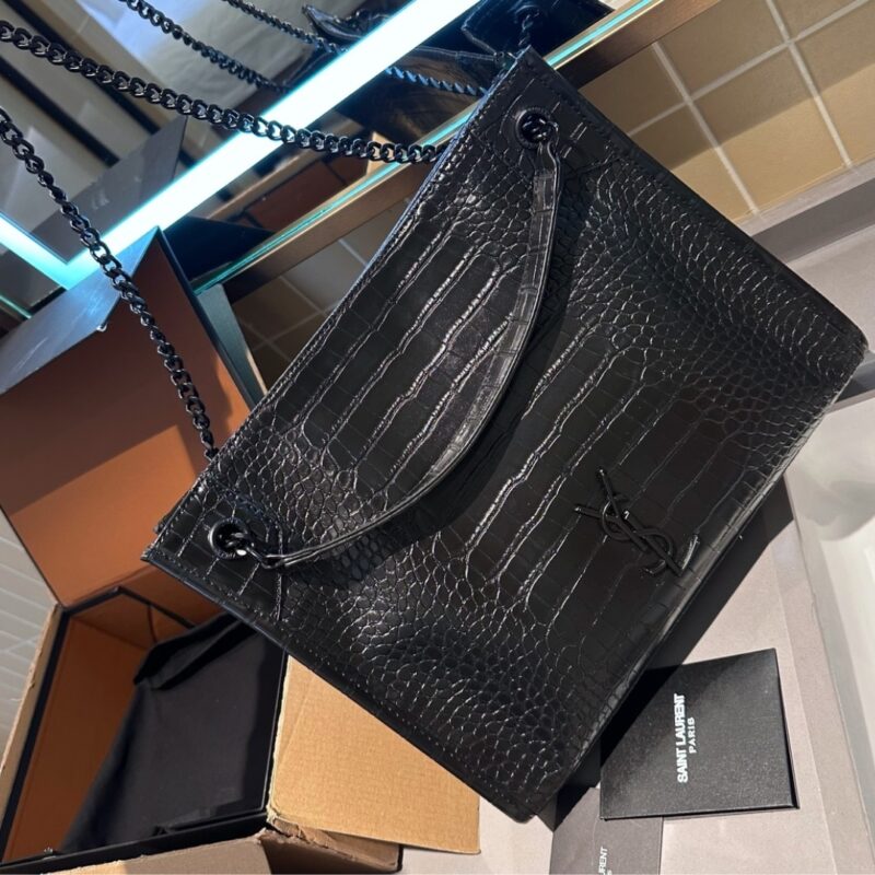 Alternative view of Saint Laurent Niki Shopping Bag In Crocodile Embossed Leather Black 33Cm