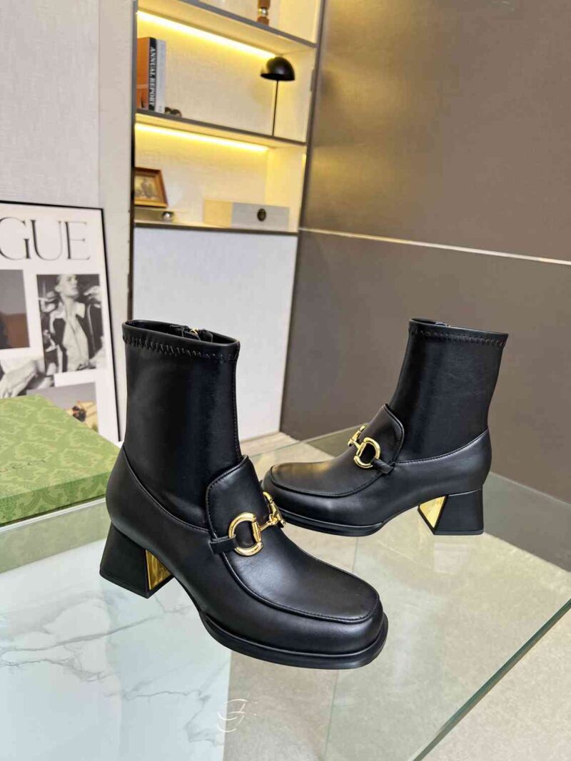 Alternative view of Gucci Horsebit Plaque Ankle Boots Black 719830 1Do50 1000